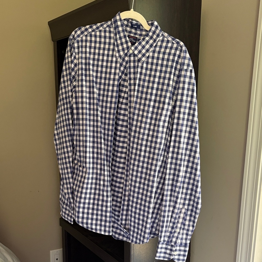 J. Crew Navy and White Gingham Men's Shirt